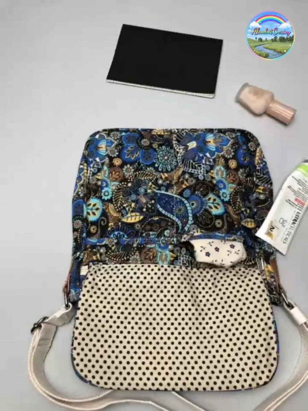 Canvas Floral Crossbody Bag with Multi Pockets, Adjustable Strap